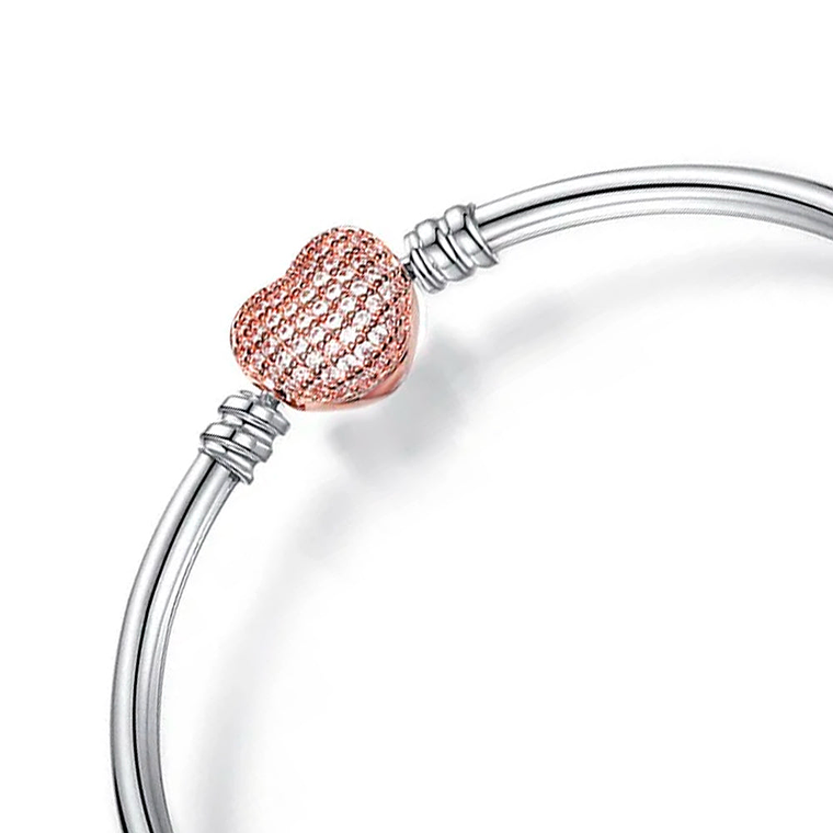 Pulsera Brazalete Pandora Corazon Bañado en Oro 14k 580722CZ Plata 925 Talla 18cm 3