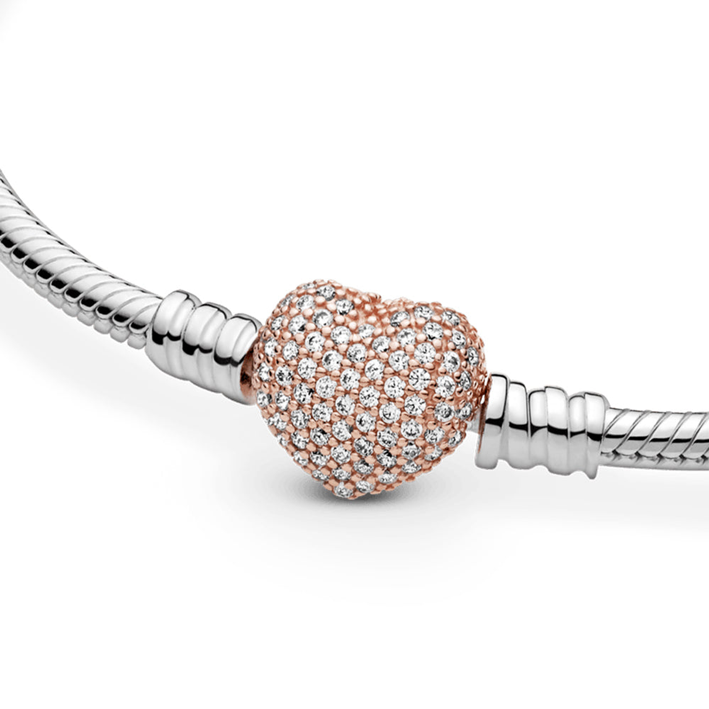 Pulsera Brazalete Pandora Cadena de Serpiente con Cierre de Corazón Pavé 586292CZ Plata 925 Talla 18cm 4