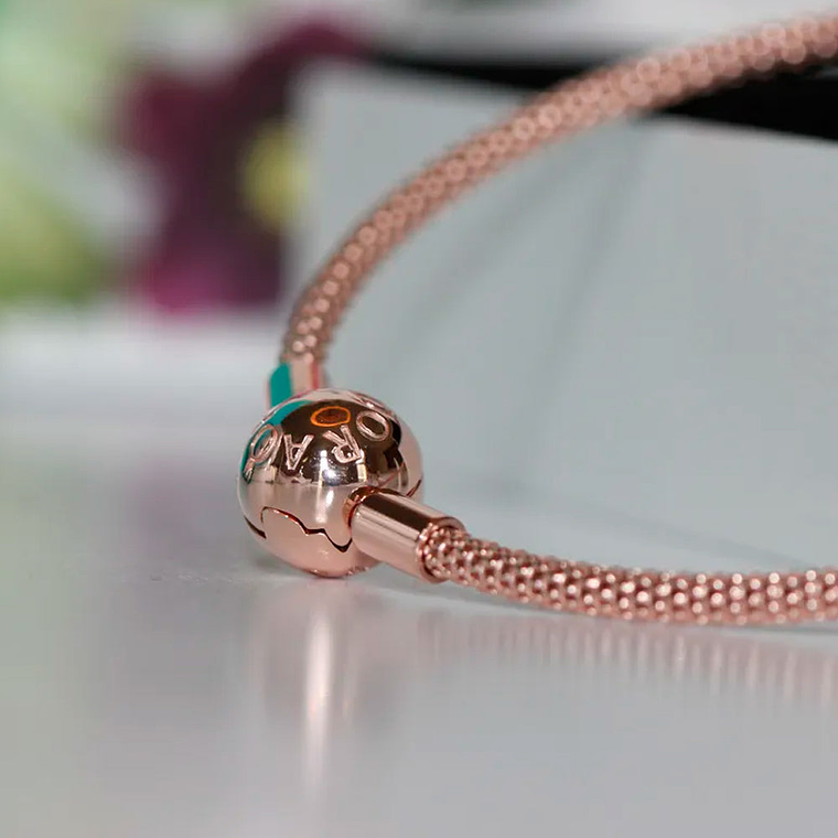 Pulsera Brazalete Pandora Malla de Plata con Cierre Circular 586543 Rosado Plata 925 Talla 18cm 3