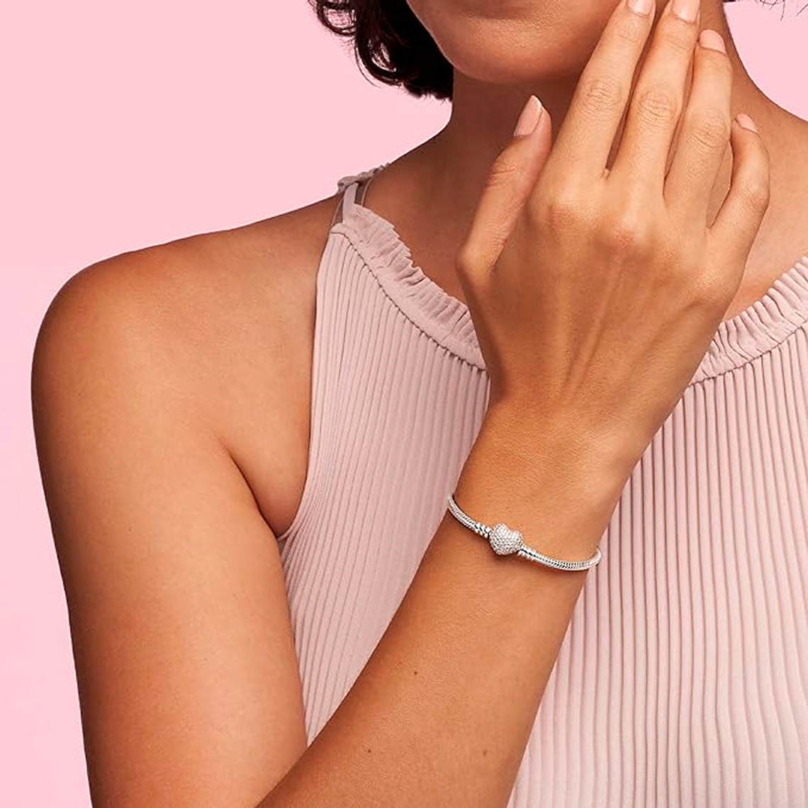 Pulsera Brazalete Pandora Cadena de Serpiente con Cierre de Corazón Pavé 586292CZ Plata 925 Talla 18cm 5