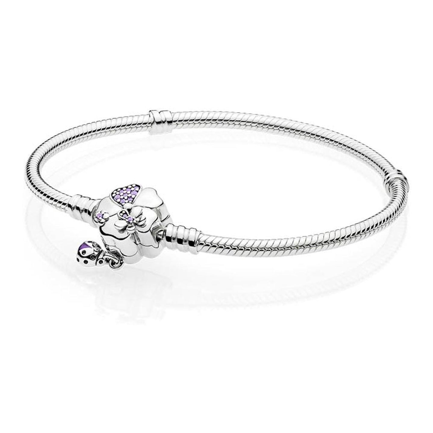 Pulsera Brazalete Pandora con Cierre Silvestre Flor y Mariquita Colgante 597124NLC Plata 925 Talla 18cm 1