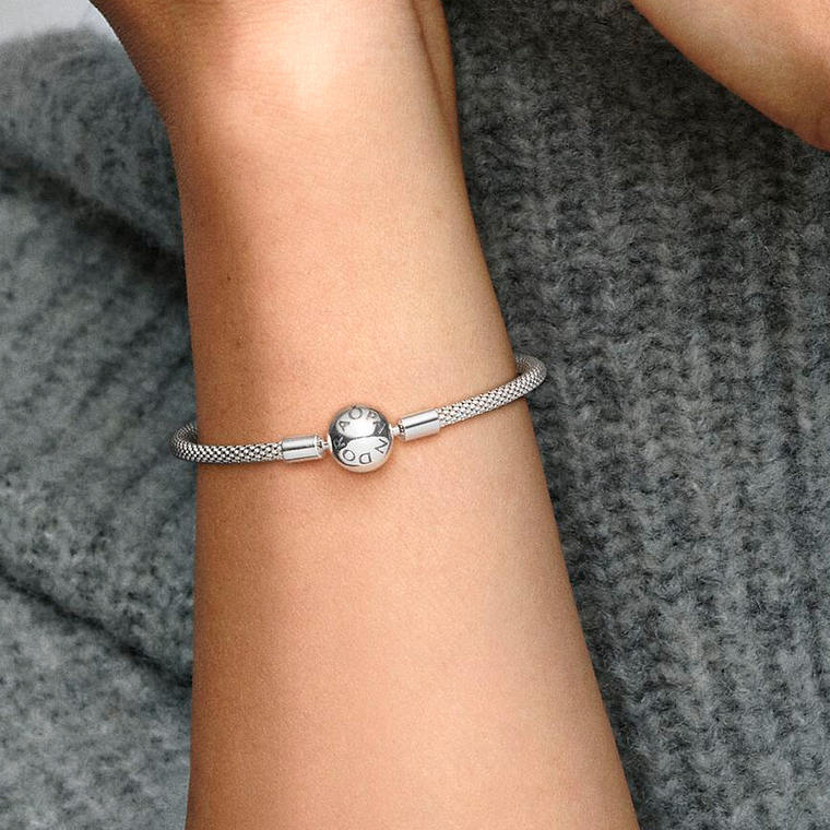 Pulsera Brazalete Pandora Malla de Plata con Cierre Circular 596543 Plata 925 Talla 18cm 5