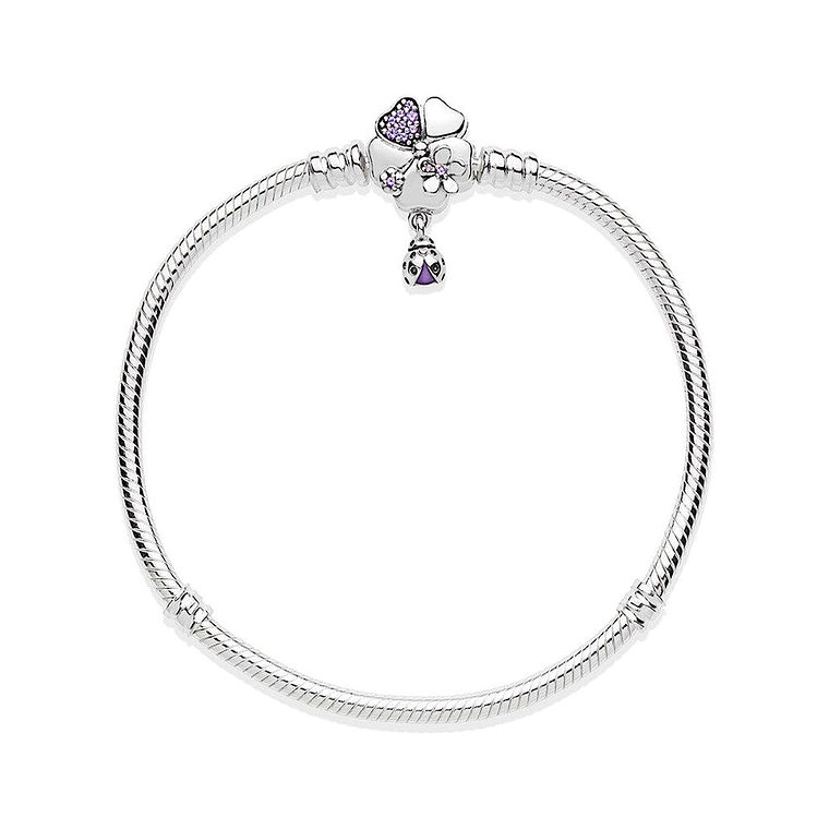 Pulsera Brazalete Pandora con Cierre Silvestre Flor y Mariquita Colgante 597124NLC Plata 925 Talla 18cm 2