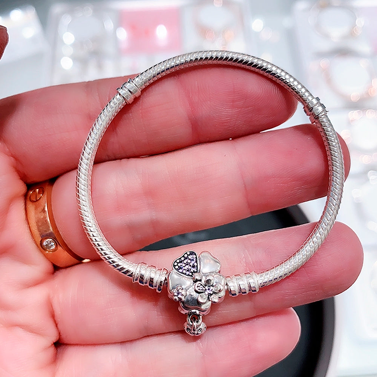 Pulsera Brazalete Pandora con Cierre Silvestre Flor y Mariquita Colgante 597124NLC Plata 925 Talla 18cm 3