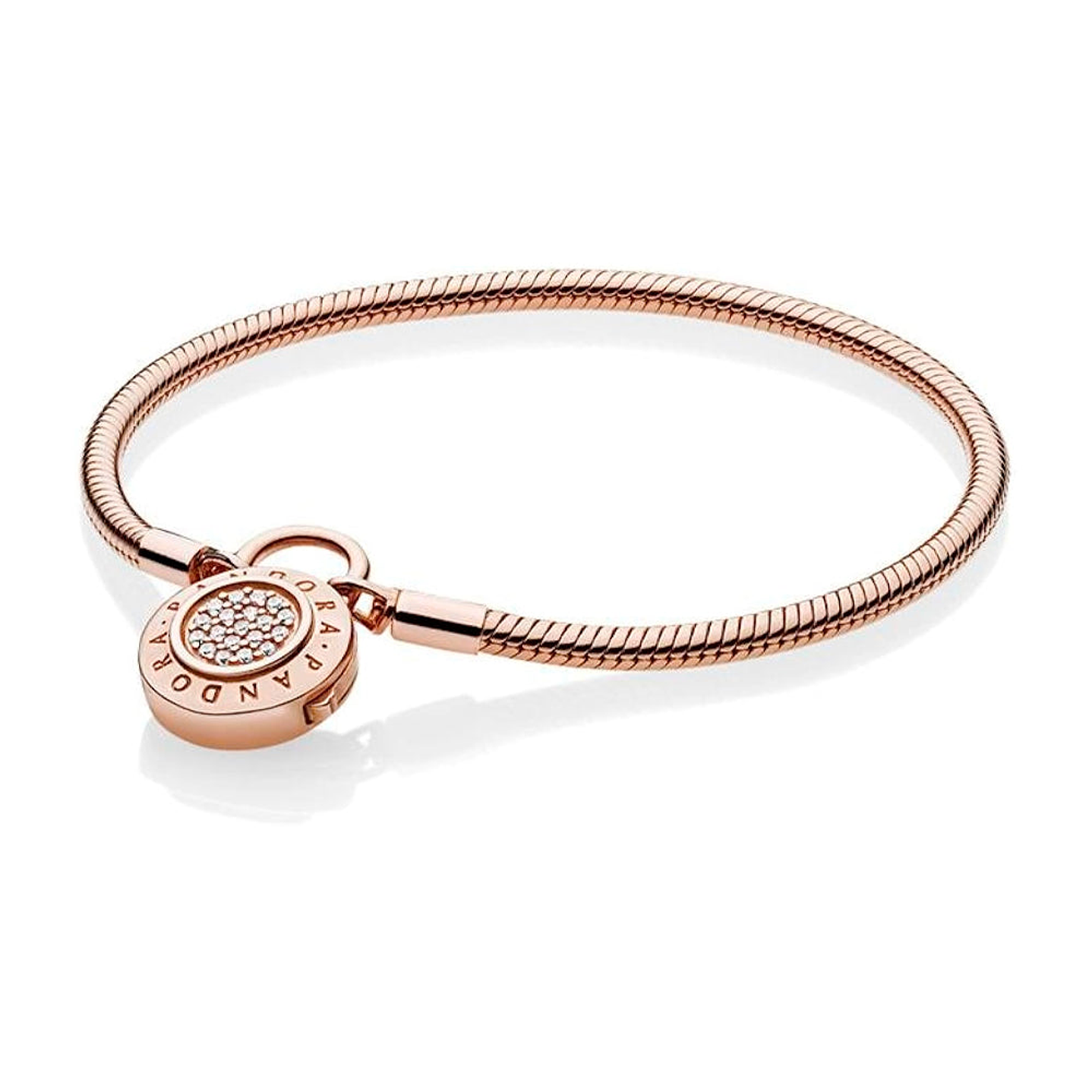 Pulsera Brazalete Pandora Cierre Candado Reluciente Bañado en Oro Rosa 14k 587757CZ Plata 925 Talla 18cm 1