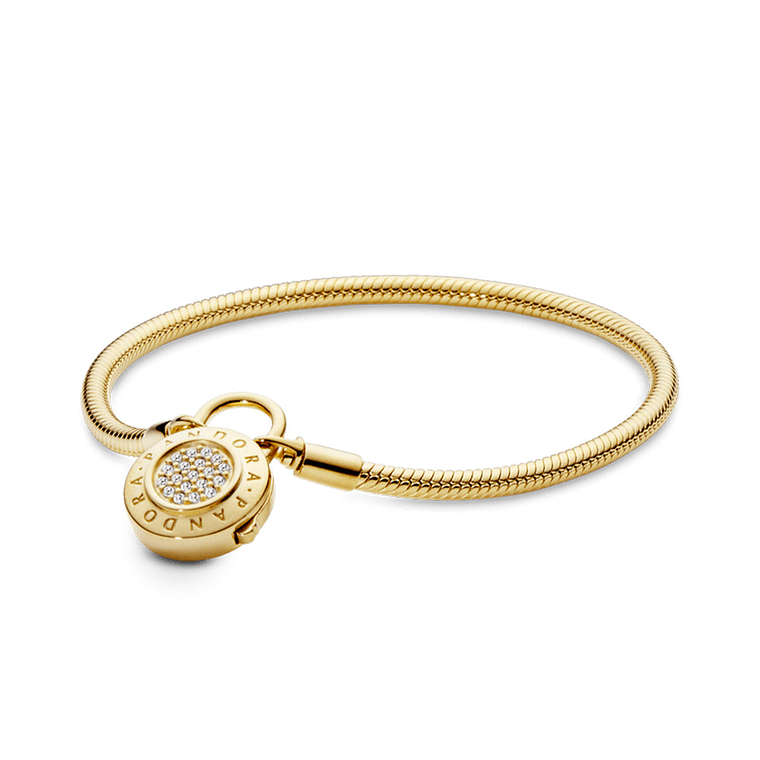 Pulsera Brazalete Pandora con Cierre de Candado Enchapada en Oro 14k 567757CZ Talla 18cm 1