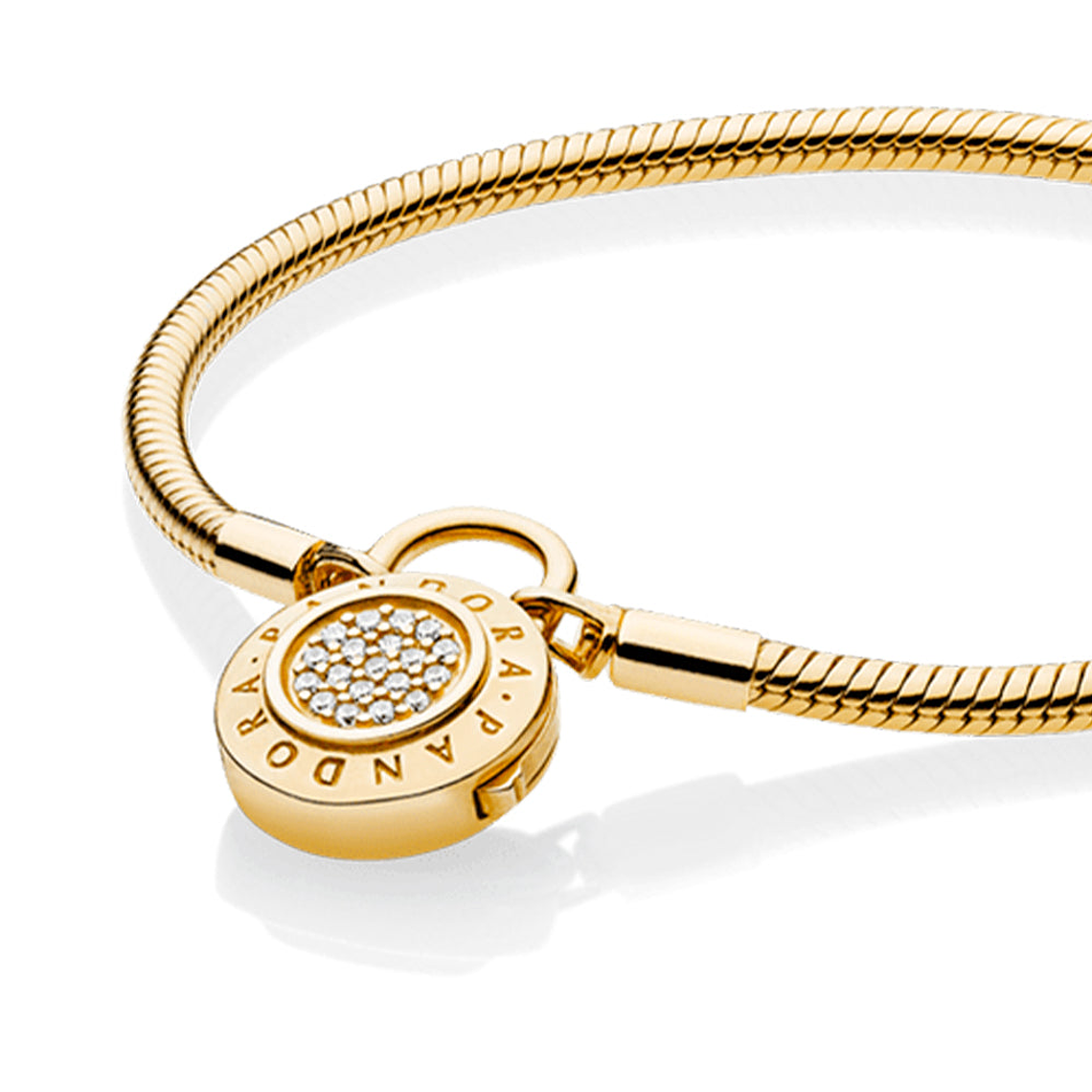 Pulsera Brazalete Pandora con Cierre de Candado Enchapada en Oro 14k 567757CZ Talla 18cm 4