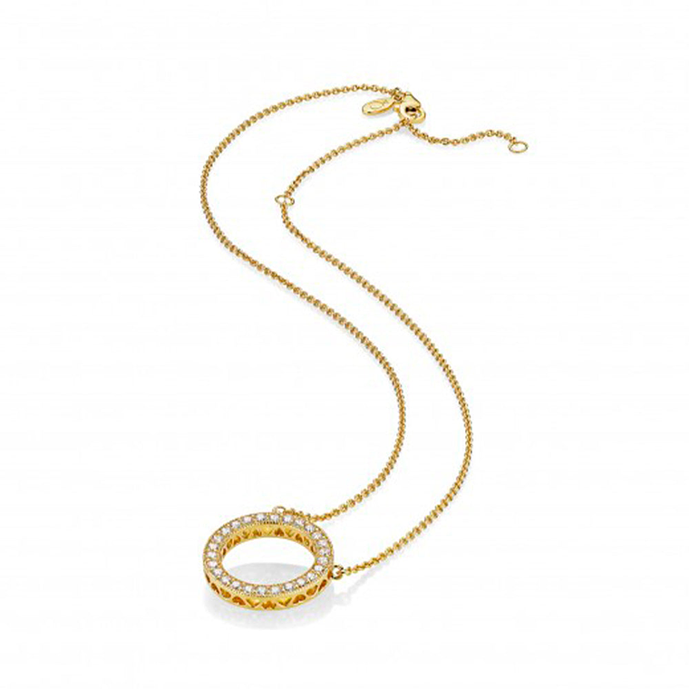 Collar de Cadena Pandora Circulo Shine Ajustable 367121CZ Bañado en Oro 14k Talla 50cm 3