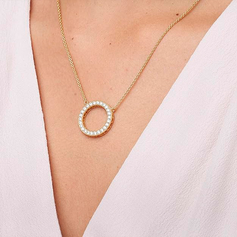 Collar de Cadena Pandora Circulo Shine Ajustable 367121CZ Bañado en Oro 14k Talla 50cm 5