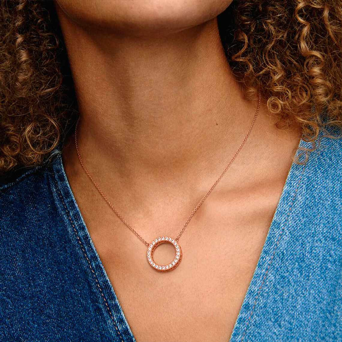 Collar de Cadena Pandora Circulo Shine Ajustable 580515CZ Bañado en Oro Rosa 14K Talla 50cm 5