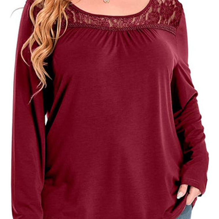 Blusa Manga Larga Zyfmaily Color Vino Tinto Para Mujer Xxl 3
