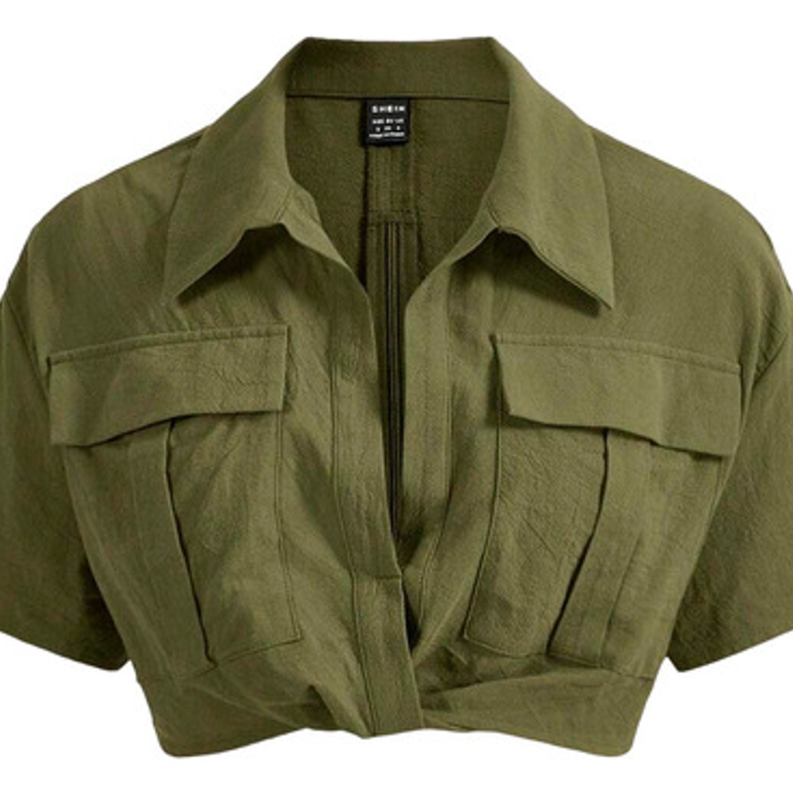 Shein Ezwear Camisa Crop Offshoulder Verde Militar Talla S 1