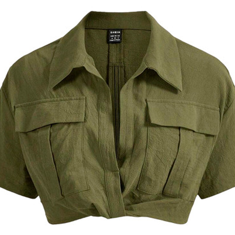 Shein Ezwear Camisa Crop Offshoulder Verde Militar Talla S 1