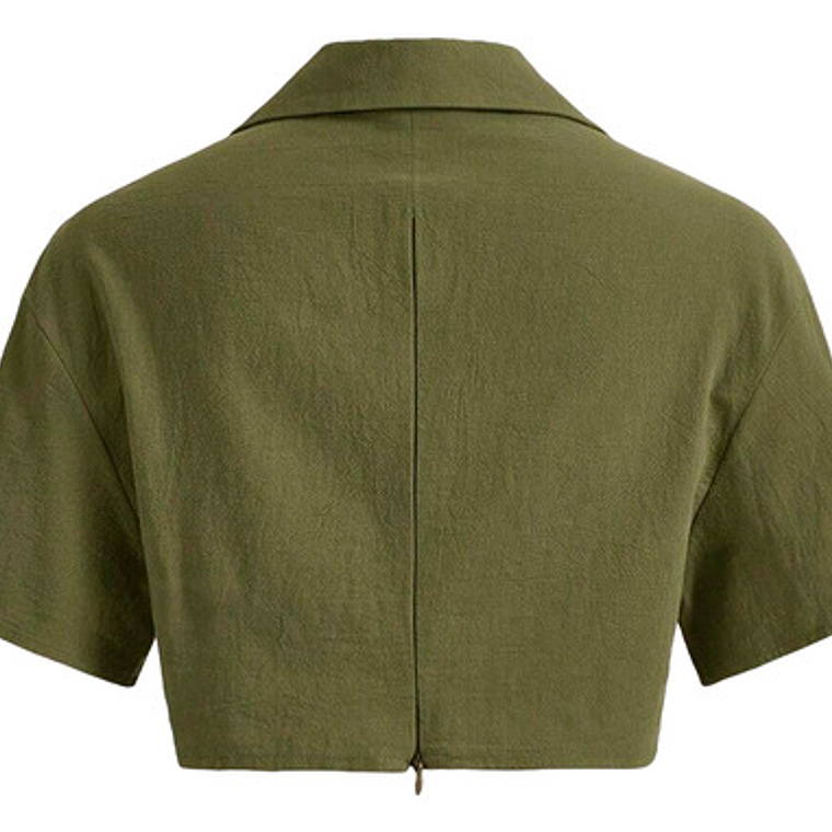 Shein Ezwear Camisa Crop Offshoulder Verde Militar Talla S 3