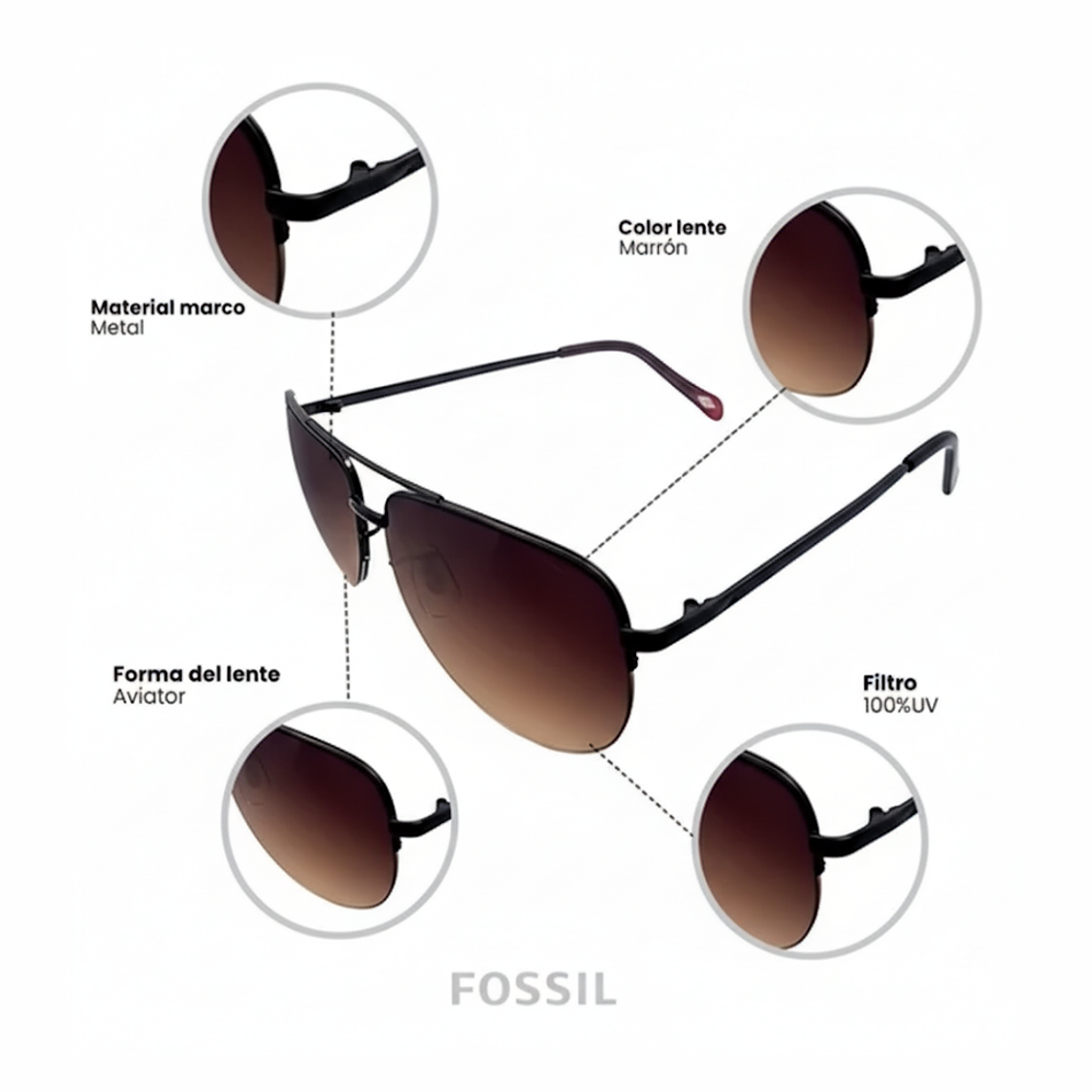 Lentes de Sol Fossil Outlook 66353539 Talla 60mm 6