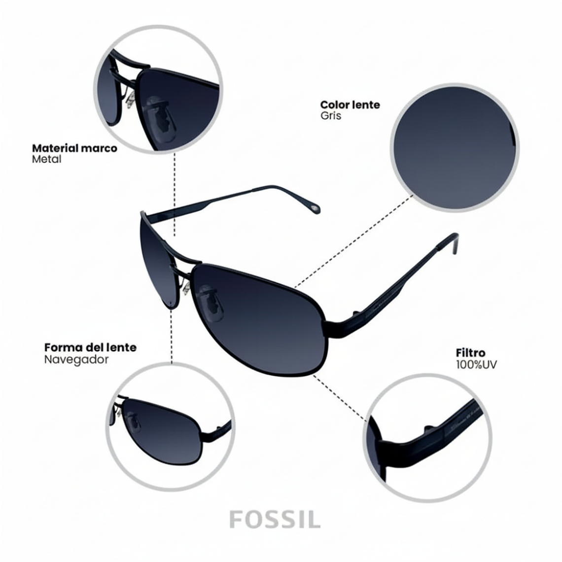 Lentes de Sol Fossil Outlook X80042 Talla 60mm 6