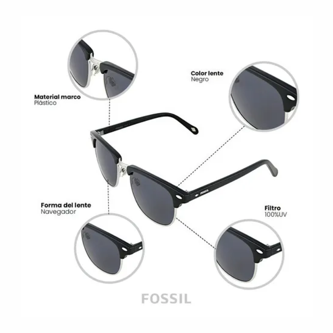 Lentes de Sol Fossil Outlook X80079 Talla 52mm 6