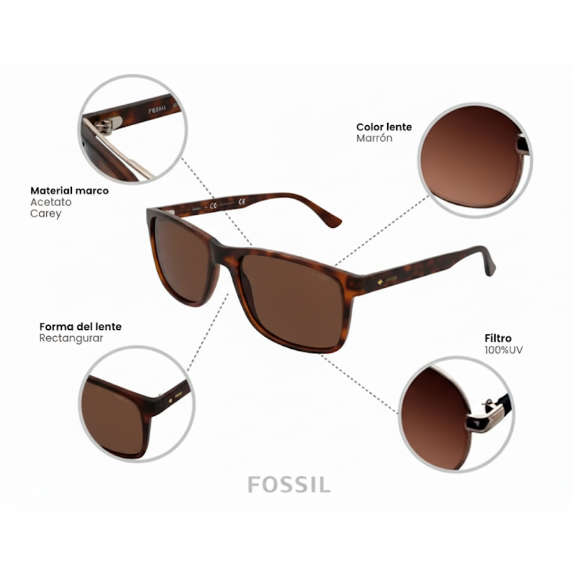 Lentes de Sol Fossil Outlook X80102 Talla 60mm 6