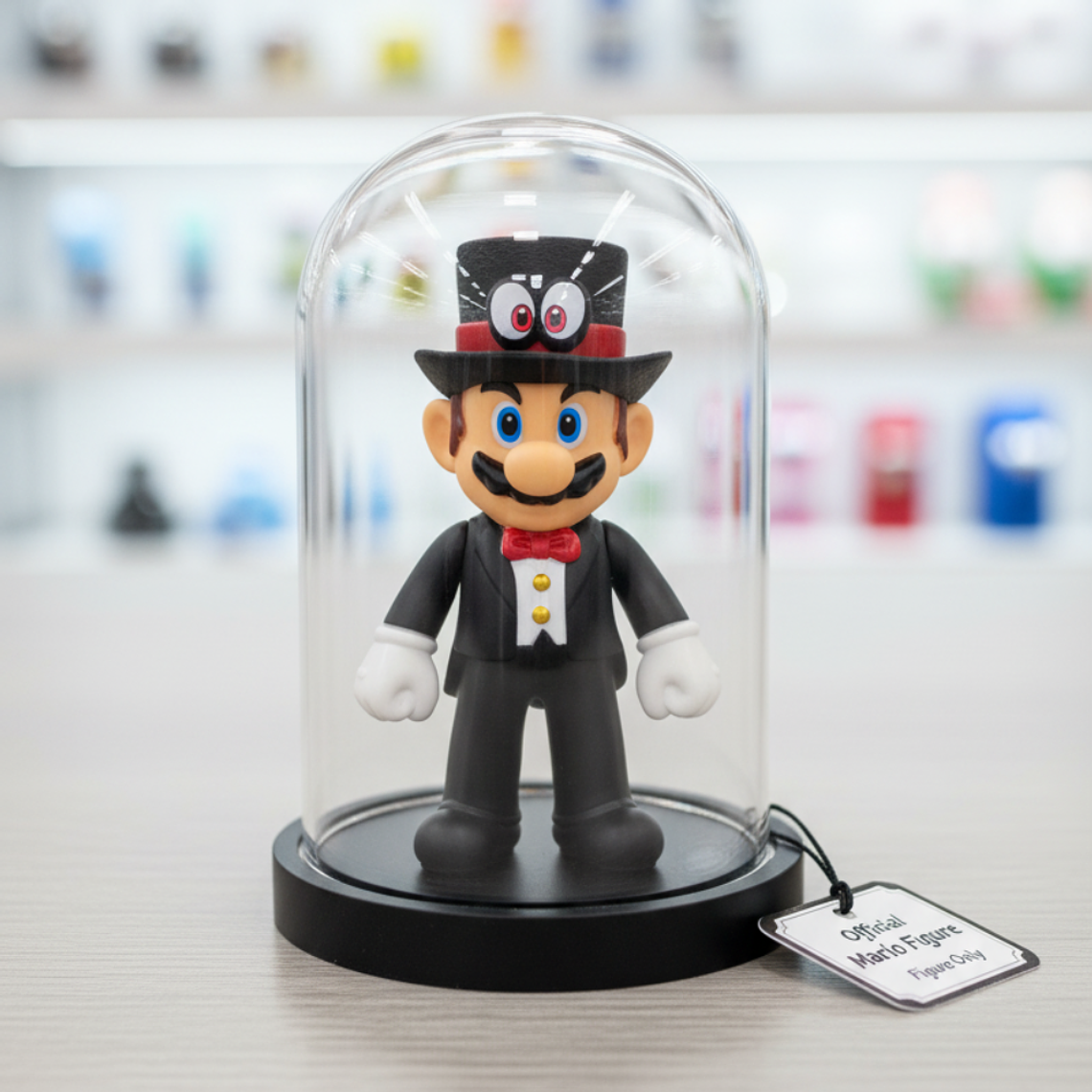 Muñeco Super Mario - Figura Mario con Cappy Traje Tuxedo Negro Colección 12 cm 4