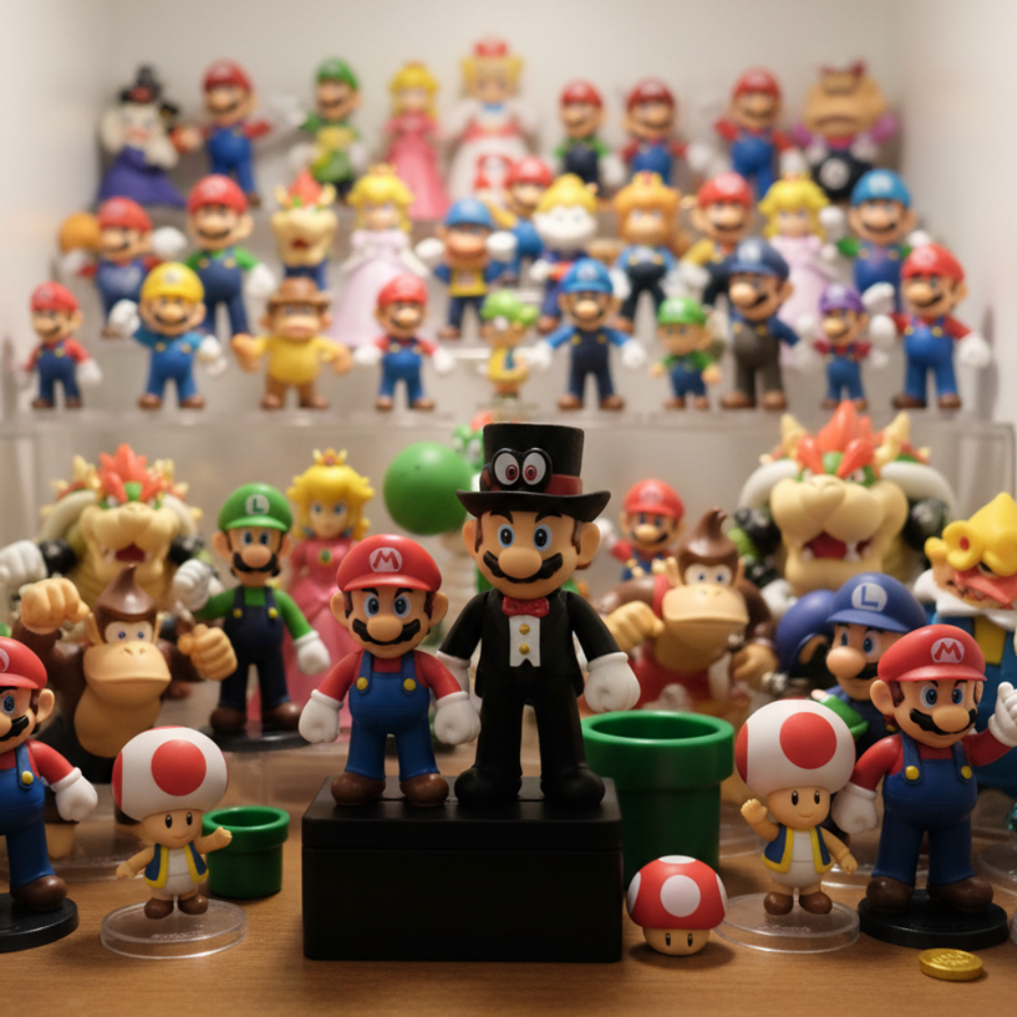 Muñeco Super Mario - Figura Mario con Cappy Traje Tuxedo Negro Colección 12 cm 5