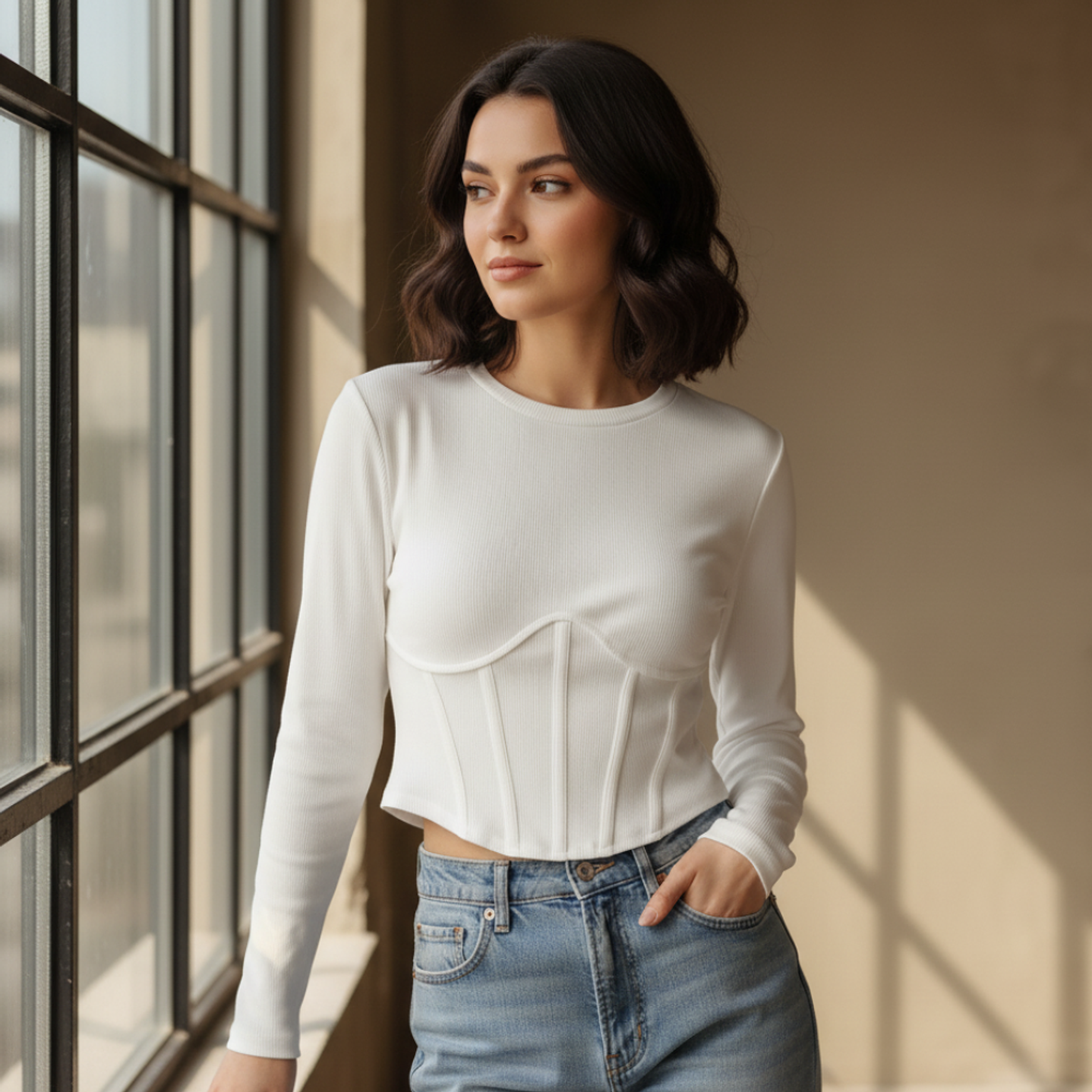 Blusa Manga Larga 4P162 Blanca Tangada Talla M 2