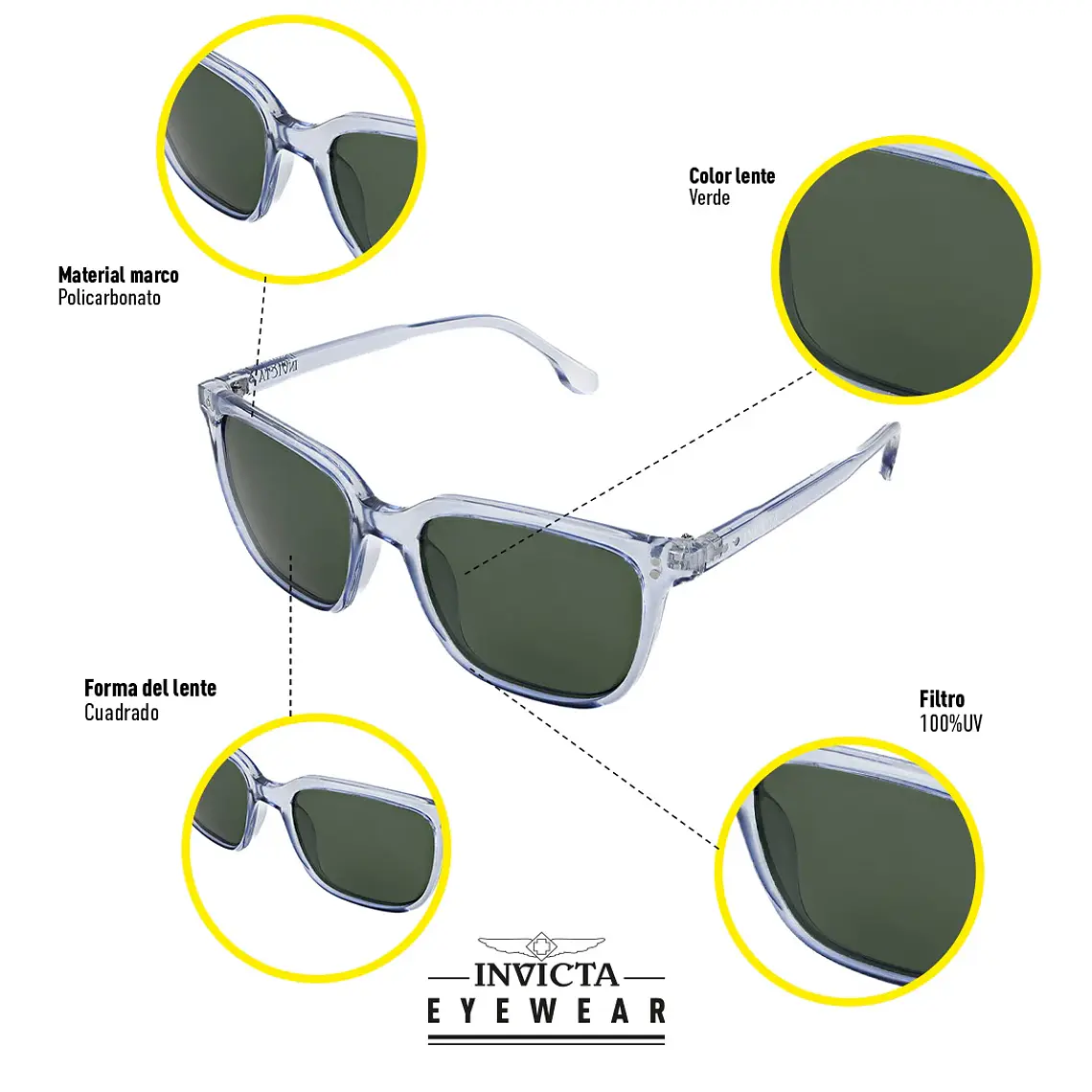  Lentes de Sol Invicta I40031-ANG-T06-P05 Unisex - Talla 52mm 5