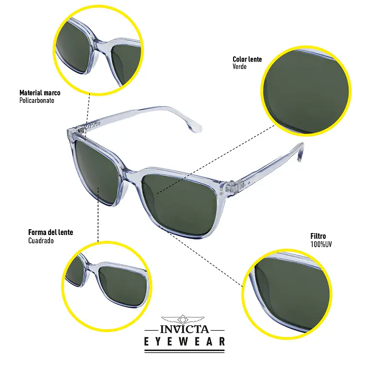  Lentes de Sol Invicta I40031-ANG-T06-P05 Unisex - Talla 52mm 5
