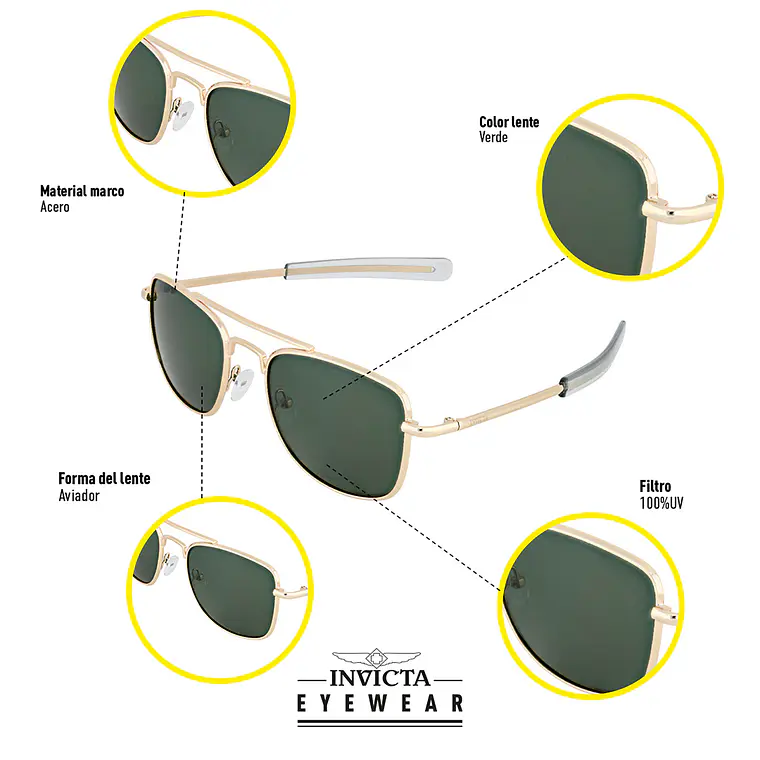 Lentes de Sol Invicta I39272-AVI-09-G15 - Talla 51mm 5