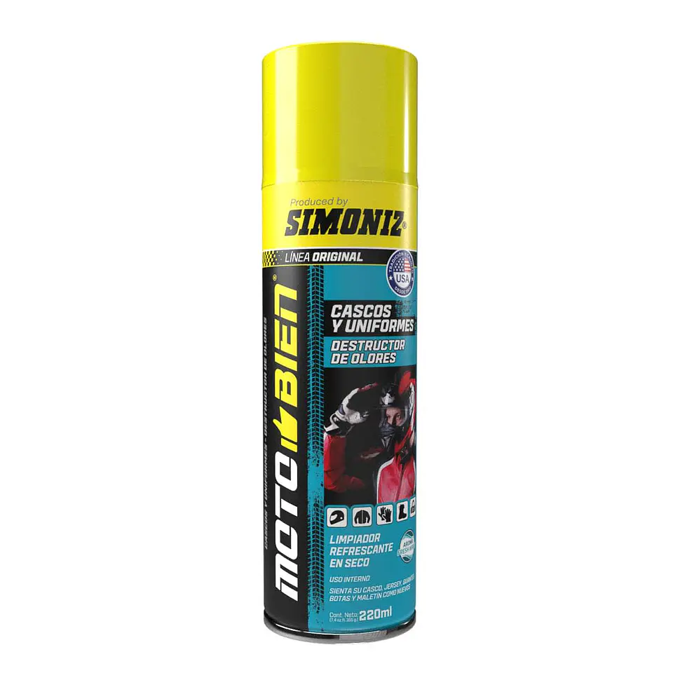 Limpiador desinfectante en seco para casco y equipo de moto simoniz motobien 220ml 1