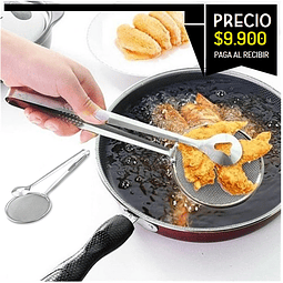 cuchara especial con escurridor practica y facil de usar con fritos o hervidos en acero inoxidable malla resistente al calor 