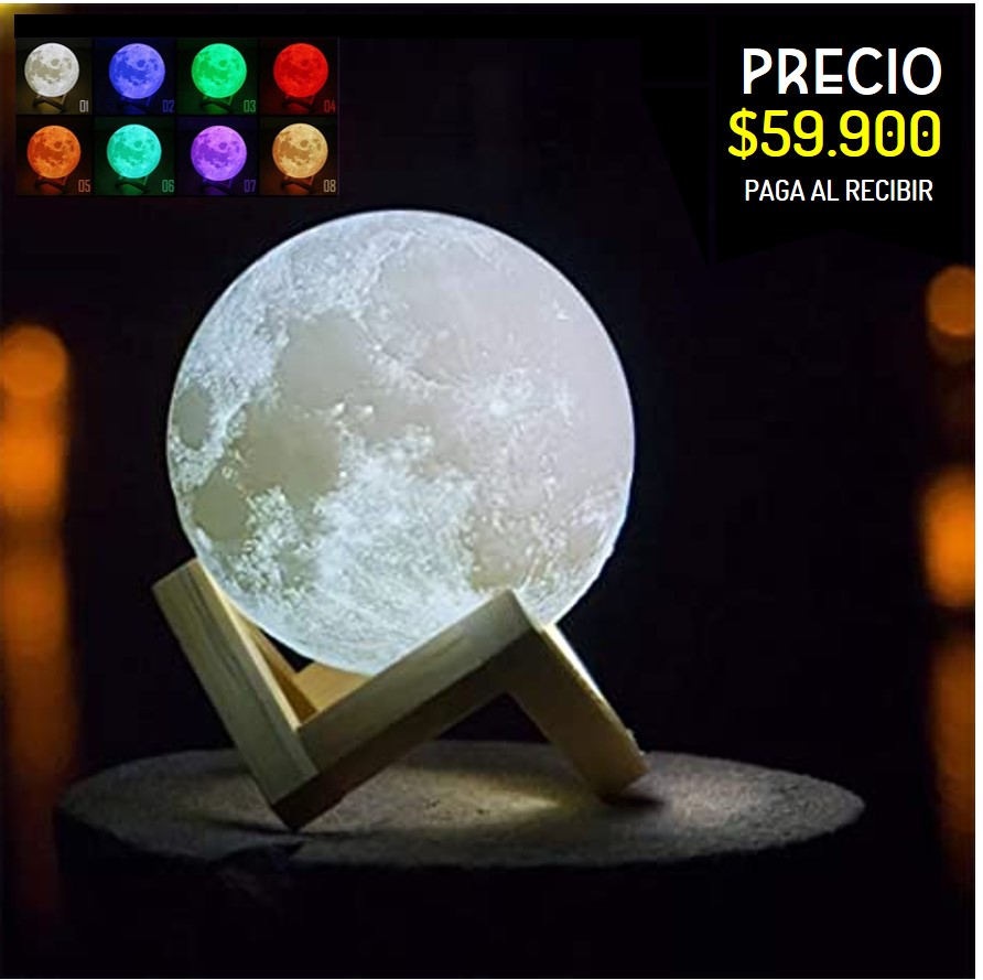 Lampara de Luna Recargable tactil 8 colores incluye base decorativa 15cm Grande luz de noche mesa escritorio