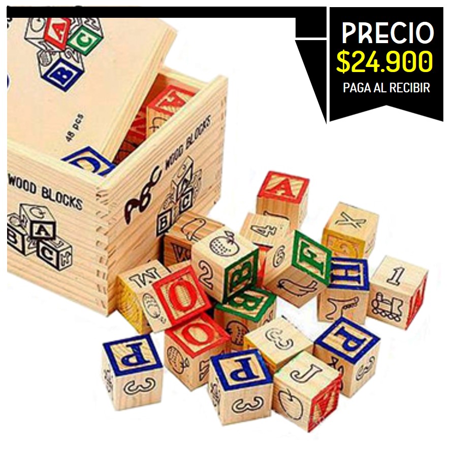 Set de cubos en maddera didacticos de 48 piezas numeros, animales, letras y mas