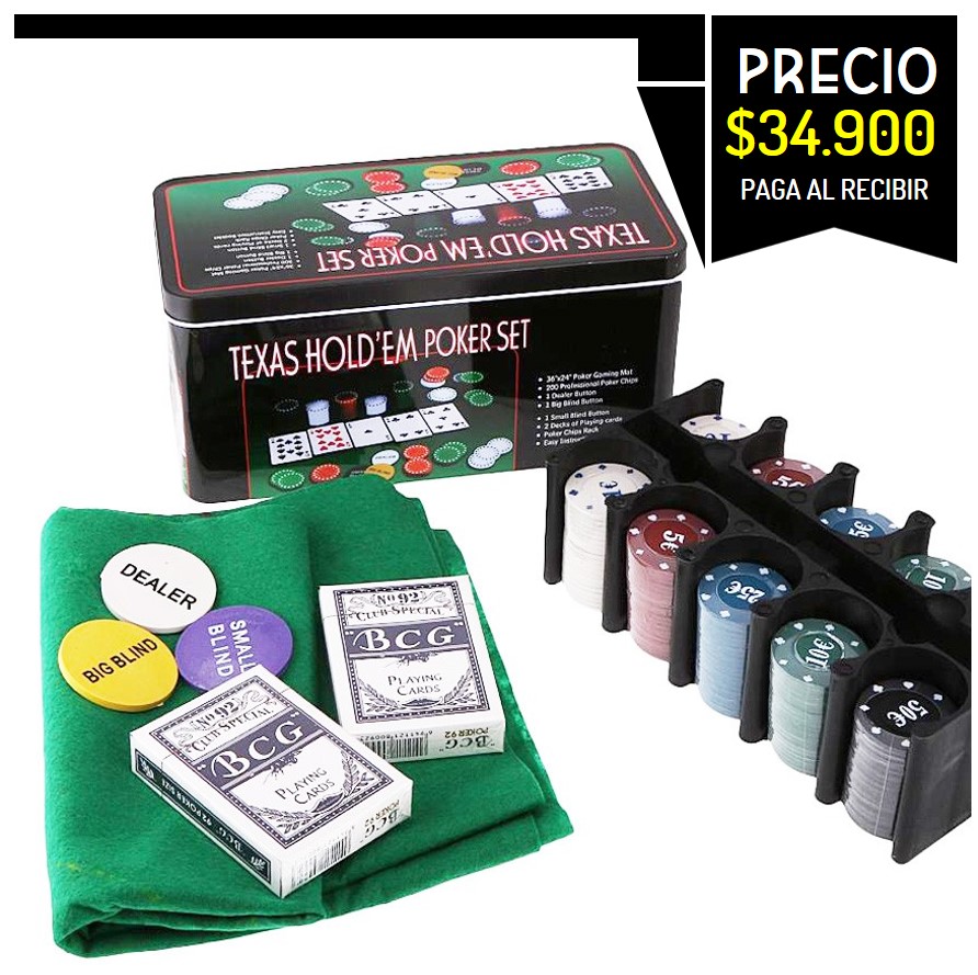 Set de poker fichas organizador cartas tapetes y caja metalica black jack bajando superando terna cuarta y toda clase de juegos