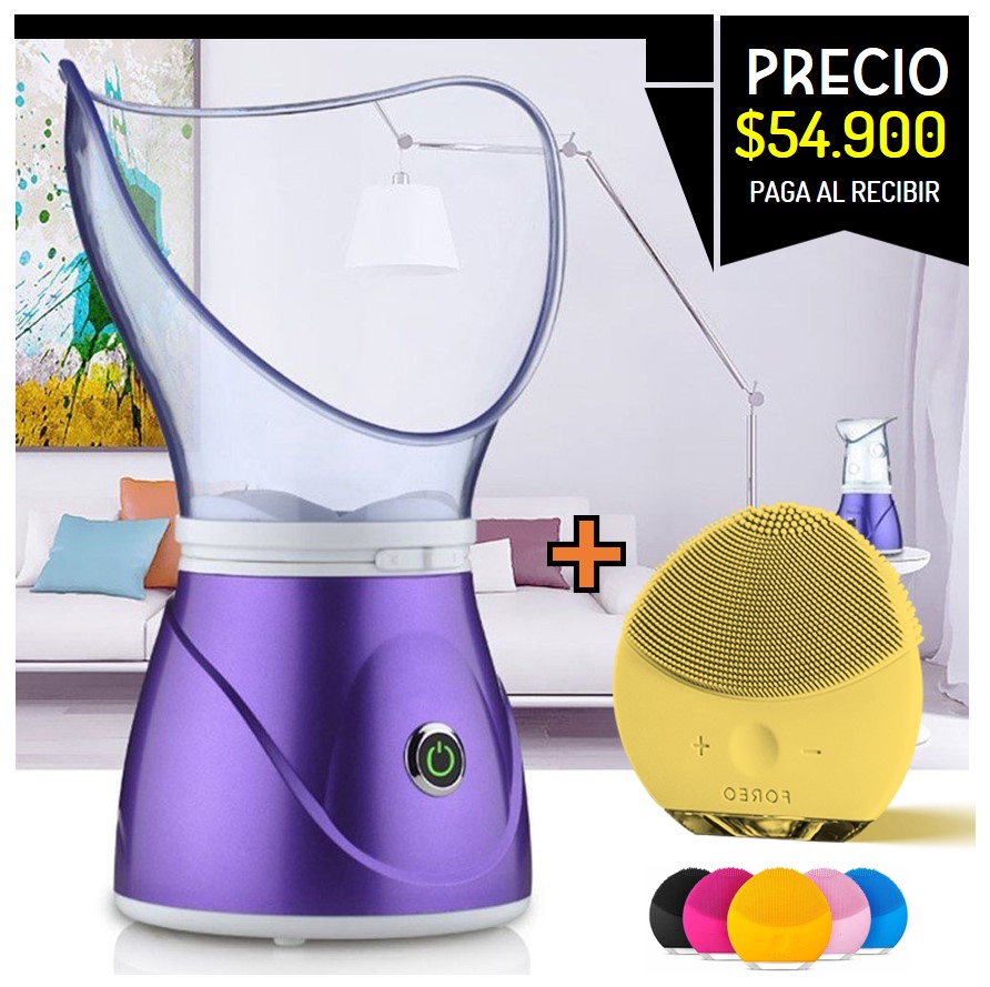 SUPER COMBO vaporizador facial doble funcion + masajeador recargable mini luna velocidad variable resistente al agua