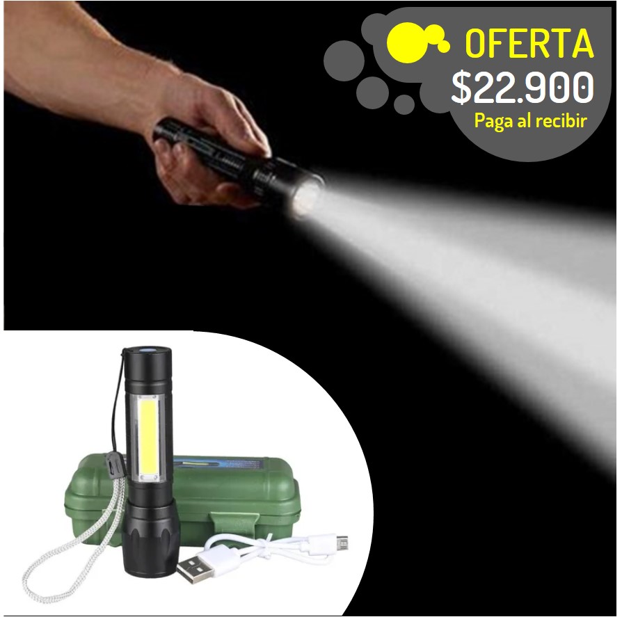 Linterna Doble funcion recargable grande ultra potente 1800 lumens con estuche acolchado  hasta 150mts de alcance