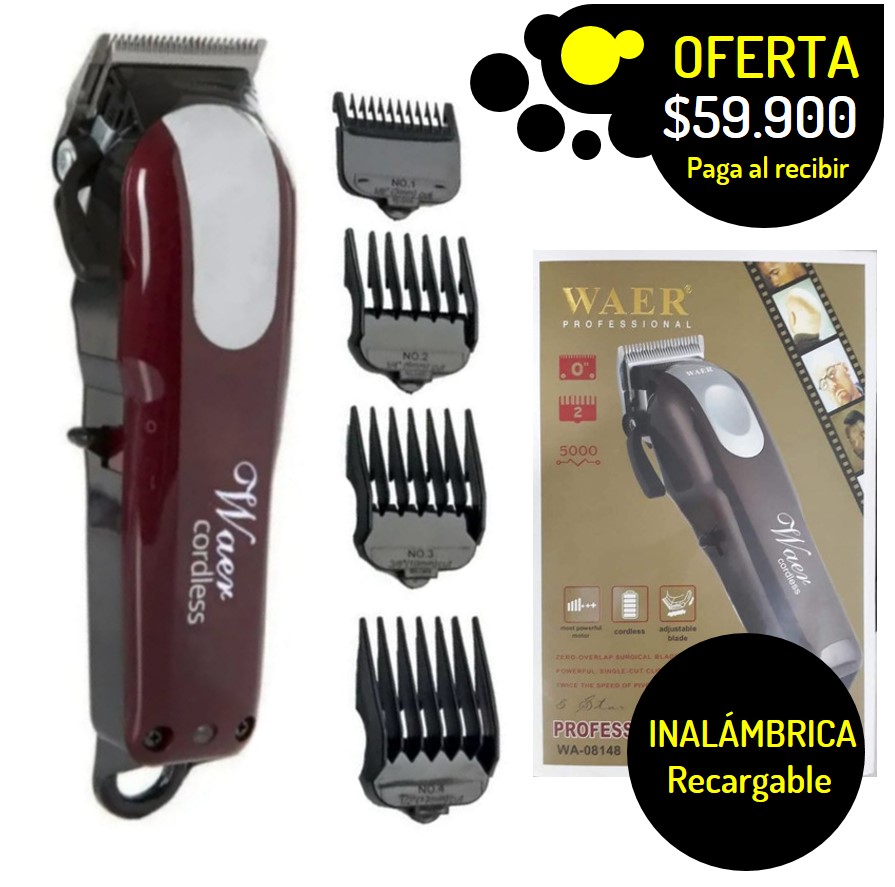 Maquina De Motilar Inalámbrica Waer recargable incluye guias de corte barberia peluqueria mucho mas