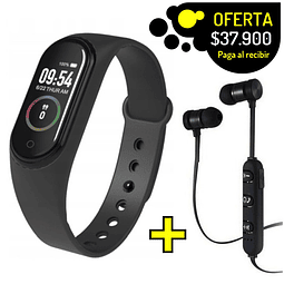 COMBO Audifonos deportivos magneticos bluetooth + smartband manilla inteligente smartwatch M4 notificaciones y estados de salud