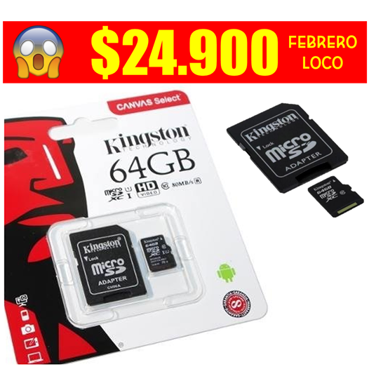 Por solo $24.900 Micro SD CLASE 4 kingston de 64gb AUMANE...