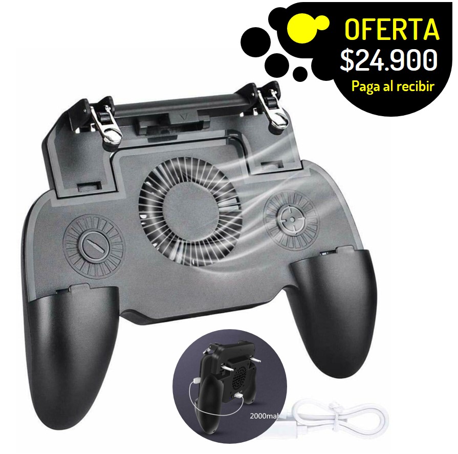 Holder gamepad control para celular con powerbank 2000mah y ventilador gatillos l1 y r1 y joystick palanca para juegos
