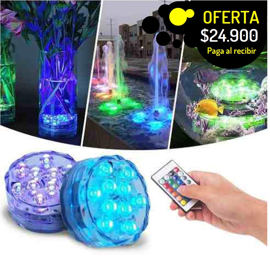 Luz led sumergibe multicolor decoracion para fuentes, baños, floreros y mucho mas incluye control remoto