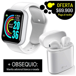 COMBO Smartwatch reloj inteligente + audifonos manos libres bluetooth i7 con estuche de carga