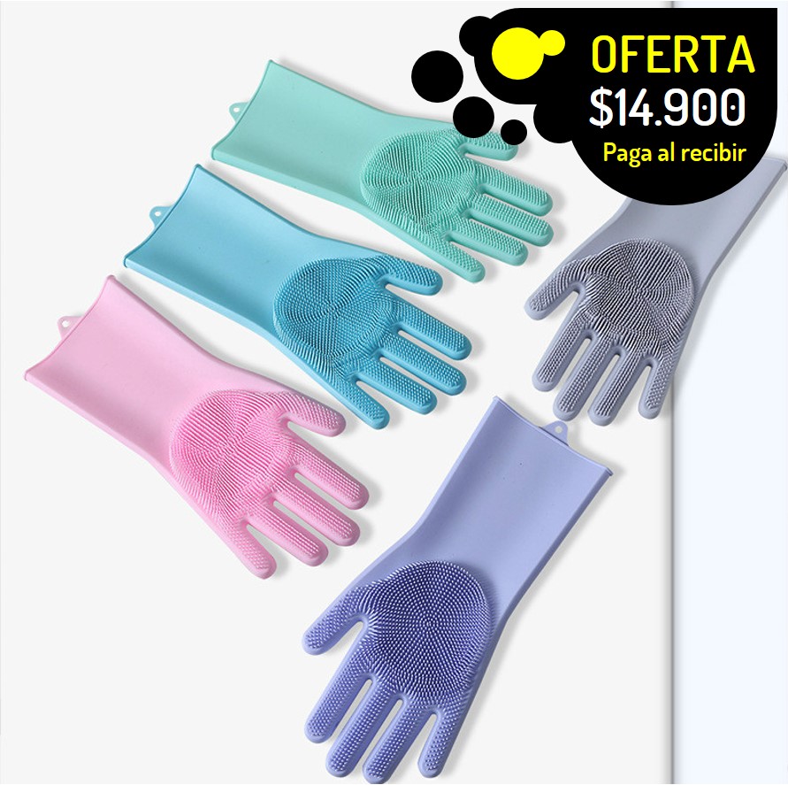 Set x 2 guantes multiusos magicos en silicona con cepillo integrado resistentes al calor y duraderos apra trabajos de limpieza