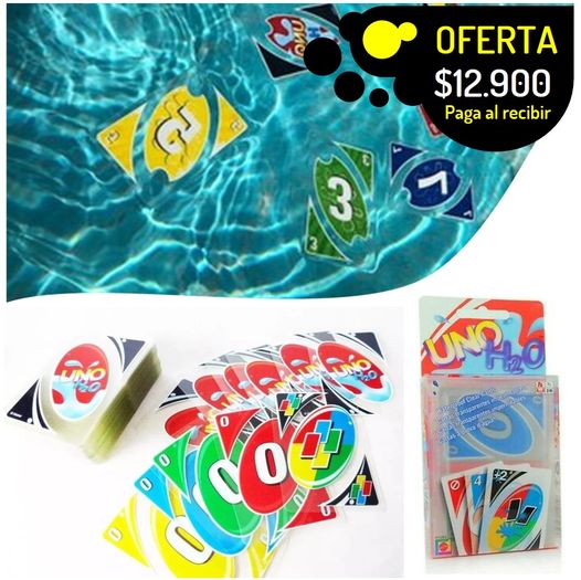 uNO Juegodecartas resistente al agua H2O juegalo en piscina y en cualqueir espacio sin preocuparte por que se dañen por el agua u otros liquidos.