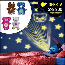 Peluche oso teddy con proyector en forma de star estrella cintura belly lampara de noche infantil.