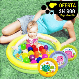 COMBO piscina inflable intex de 61cm x 15cm + 10 pelotas plasticas semirigidas de obsequi ideal para bebes y niños hasta los 3 años.