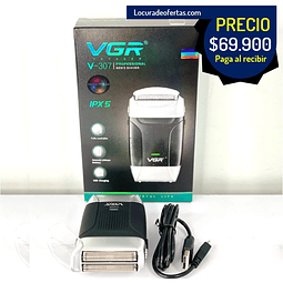 Afeitadora recargable VGR resistente al agua corte a raz modelo VR-307 Sistema de carga via USB o con cabesote (No incluido) a la corriente.