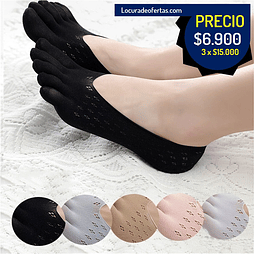 Calcetín de terciopelo para mujer, zapatillas de encaje transpirables, de malla Invisible poliester y algodon diseño cinco dedos