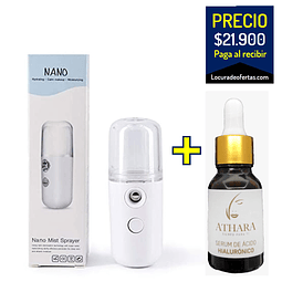 COMBO Facial serum de acido hialuronico athara + humidificador portatil recargable vaporizador pulverizador ideal para aplicar