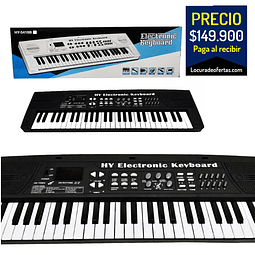 Piano organeta tecla de 54 keys con microfono y cable usb 54 keyboard percusision 12 demo songs 200 tones 200 rythms.