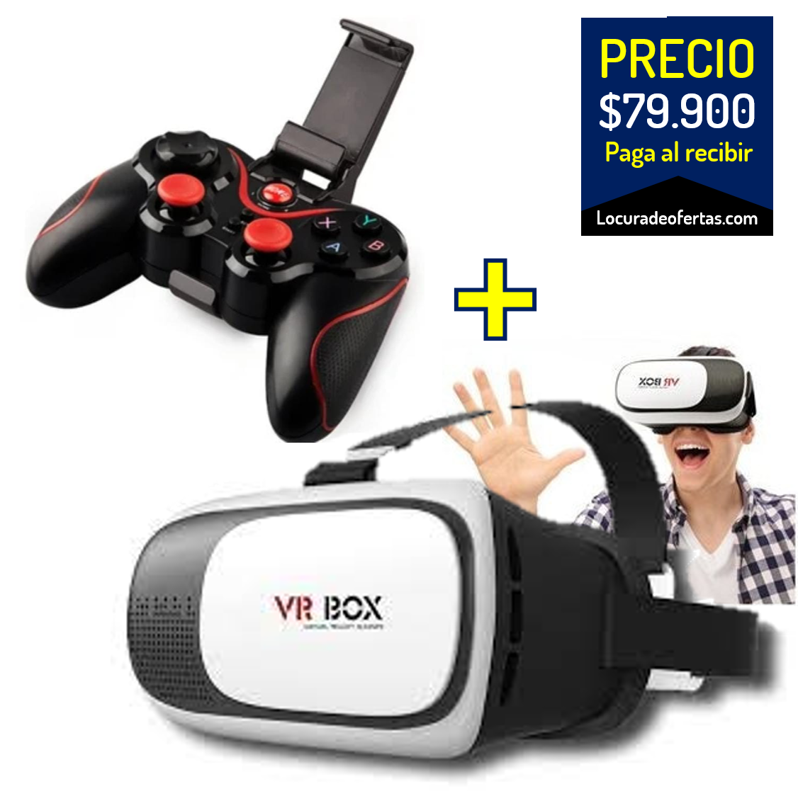 COMBO gafas VR box realidad aumentada 3D + control gamepad x3 recargable usalos juntos para vivir la mejor experiencia de juego